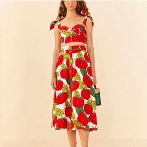 🦜 FARM Rio Tomato Print Midi Skirt